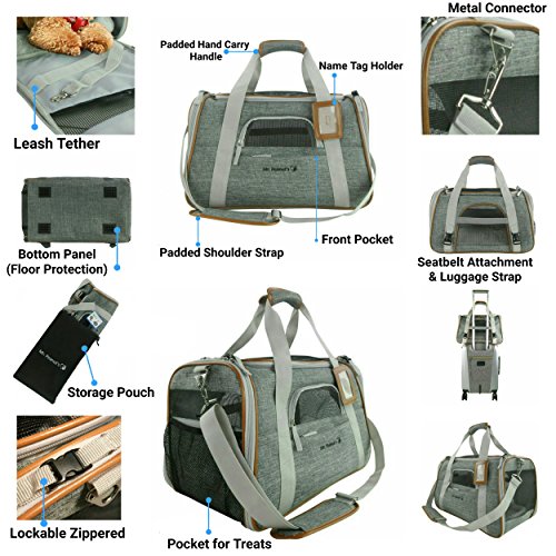 Mr. Peanut's Airline Approved Soft Sided Pet Carrier, Luxury Travel Tote with Premium Zippers & Safety Clasps, Plush Faux Fleece Bedding with a Sturdy Plywood Base, 18LX10.5WX11 H (Sunset Gray) - Thumbnail 7