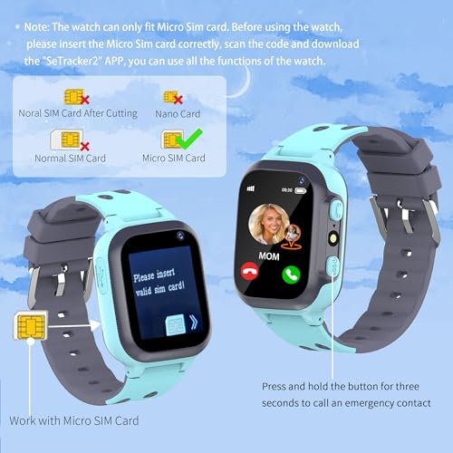 EUNICECG Smart Watch Boy Girl with GPS Locator Flashlight Voice Chat Phones Calls SOS Alarm Clock Classroom Model IP68 Waterproof Digital Smartwatch for Children Birthday Gifts