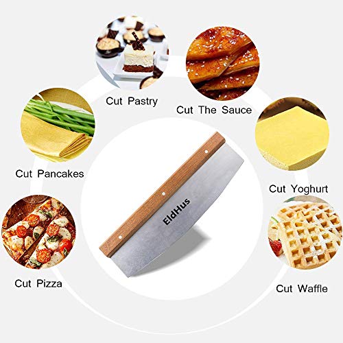 Pizza Cutter Slicer Rocker, Stainless Steel Blade Knife with Protective Cover Safe Chef Mezzaluna Chopper, Anti-Slip Handle - Thumbnail 6