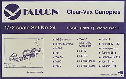 USSR WW2 Canopy Set #1: IL-2/4/10, Yak 1/3/7, La-5/9 +10 (1/72 kit accessory, Falcon #24)