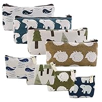 Selizo 8 Packs Canvas Pencil Pen Zipper Pouch Small Cosmetic Makeup Bags, Forest and Animal Style