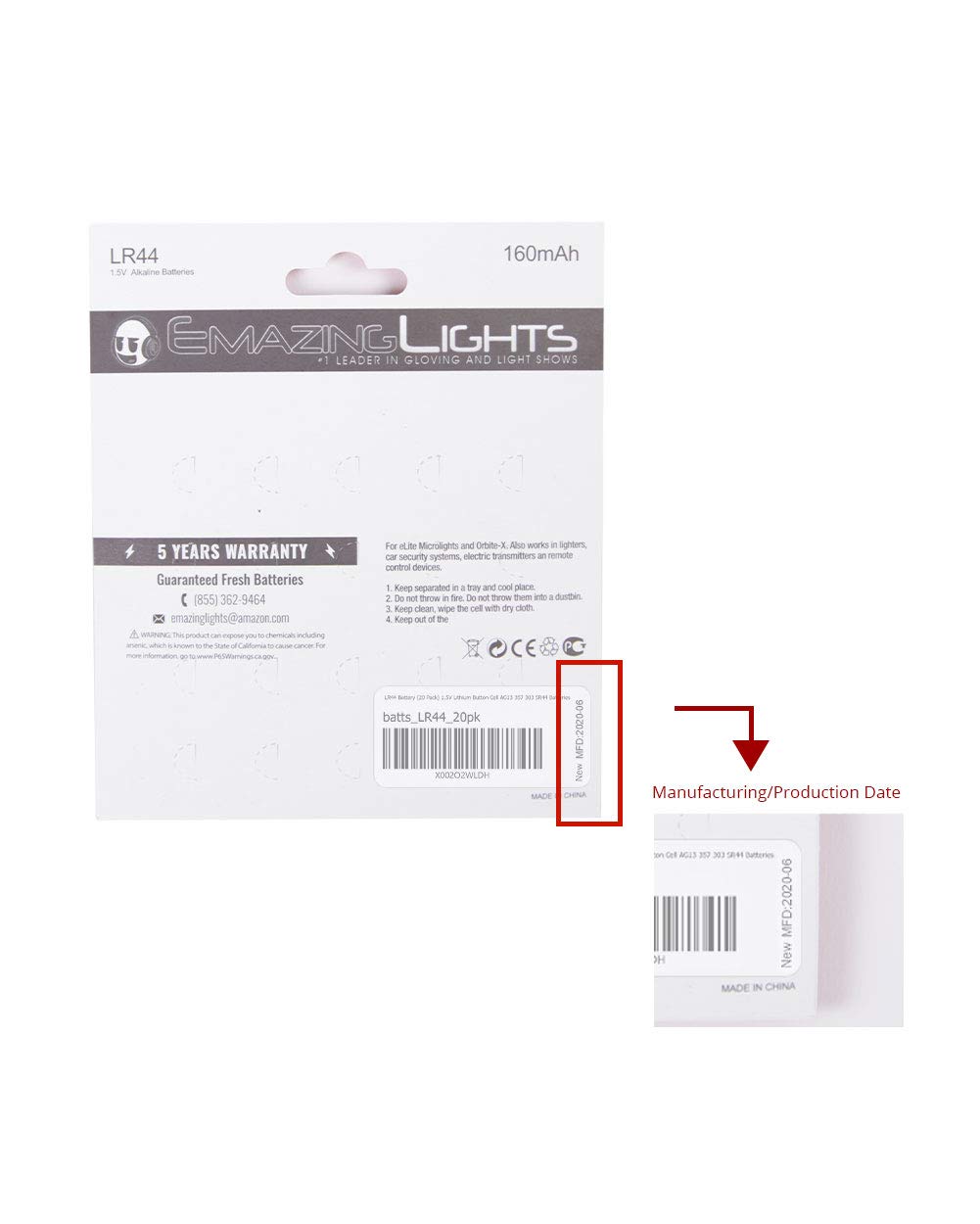 EmazingLights LR44 Batteries 1.5V Alkaline Button Cell AG13 357 303 SR44 Battery (20 Pack)