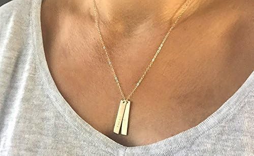 Dainty Personalized Vertical Bar Necklace, Necklace With Custom Names, Initials, Dainty Tag Necklace, Gold Bar Necklace, Family Necklace in 14k Gold Fill