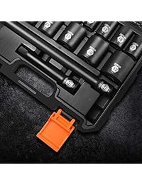 TACKLIFE Juego de dados de impacto superficial poco profundo, unidad de 1 2 pulgada, métrico, CR V, 6 puntos, juego de 17 piezas   HIS3A