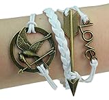 Hunger Game Bracelet-Mockingjay Bird, Arrow, Love, Bronze Bracelet, Braided Rope, Leather, Fashion Wrist Ornament,