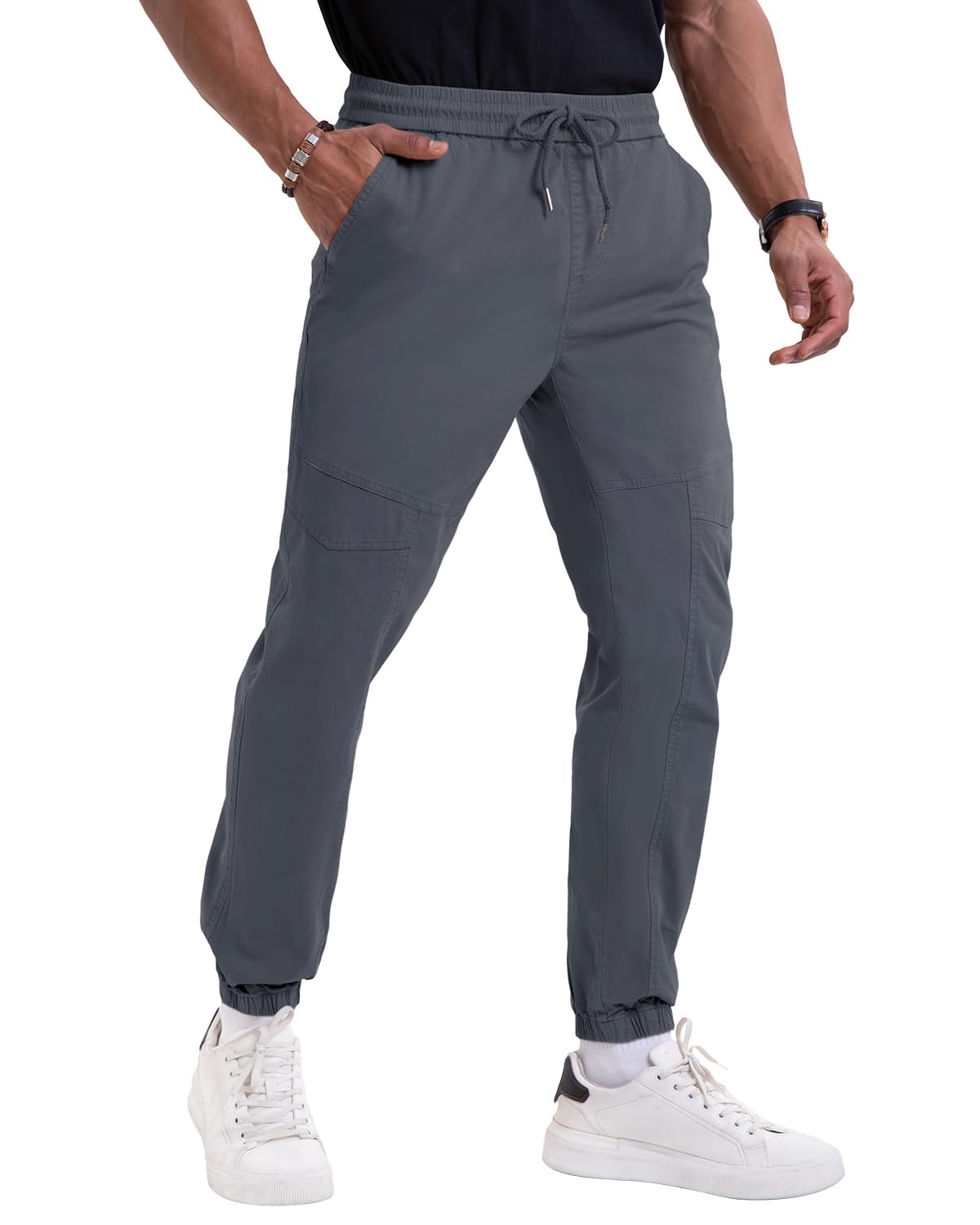 Photo 1 of NATUVENIX Mens Casual Pants Stretch Joggers for Men with Pockets Chino Pants for Men Lightweight Mens Travel Pants Drawstring Darkgrey