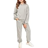 Haloumoning Girls 2 Piece Outfits Kids Oversized Fleece Hoodie Sweatshirt and Sweatpants Fashion Clothing Sets