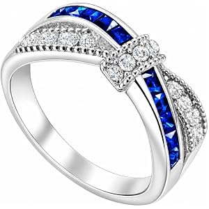 Square Blue Sapphire Cubic Zirconia September Promise Ring for Women | Stainless Steel 1 Carat Square Blue Sapphire Crystal G