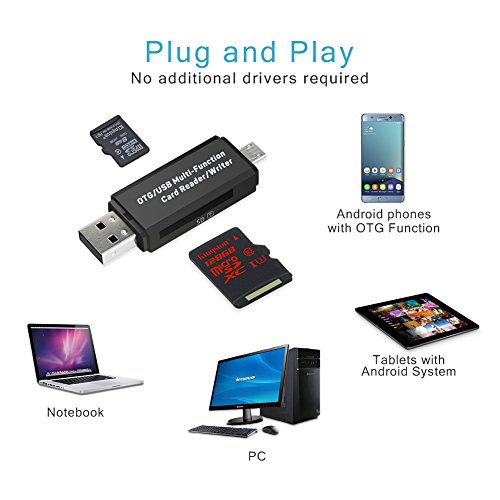 SD Card Reader, Nobebird Micro SD card Reader/Writer for SD/SDHC/MMC II/RS MMC/Micro SD/Micro SDHC/Micro SDXC, Micro USB OTG to USB 2.0 Adapter for Smartphones/Tablets/Laptops/PC with OTG Function