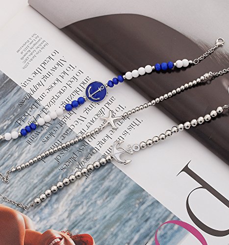 MOLOCH Anklets For Women Starfish Anchor Ankle Bead Chains Bracelets Adjustable Beach Anklet Foot Jewelry Set For Grils - Thumbnail 3