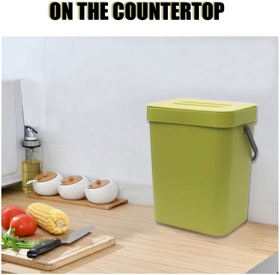 Gereen 1.3 Gallon Compost Bin, 2 Pack Compost Bucket Small Trash Can Wastebasket with Lid for Kitchen Countertop Under Sink (Green): Kitchen & Dining