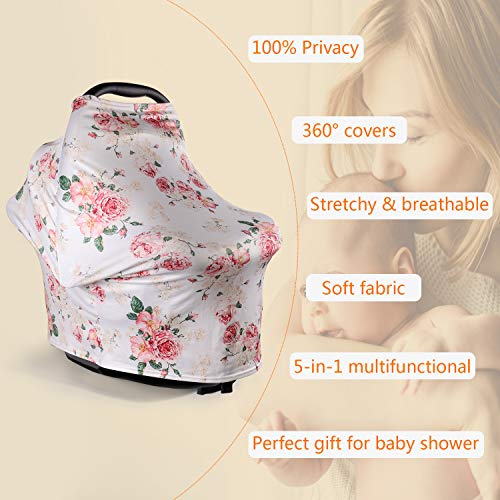 DSYJ Nursing Cover Baby Breastfeeding Scarf with Free Matching Pouch, Car Seat Covers, Boys and Girls Shower Gifts, Multifunctional Cover - Floral