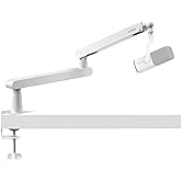 IXTECH White Microphone Boom Arm Stand Low Profile Boom Arm Adjustable Mic Stand with Built In Cable Management 360° Swivel Mic Arm.