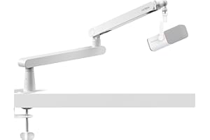 IXTECH White Microphone Boom Arm Stand Low Profile Boom Arm Adjustable Mic Stand with Built In Cable Management 360° Swivel Mic Arm.