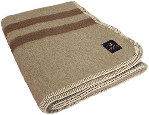 Thick Alpaca Wool Blanket (Twin, Beige - Camel Stripes)