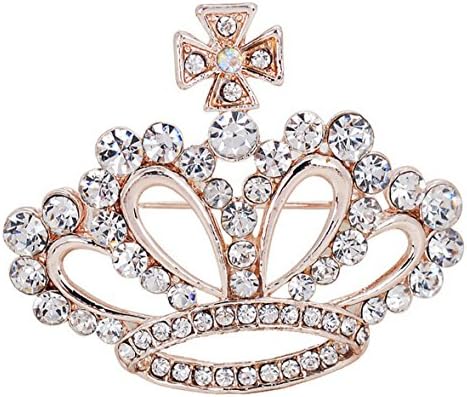 Clear White Crystal Rhinestone Royal Princess Queen Crown Brooch Pin (white)