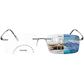 Photochromic Bifocal Reading Glasses Titanium Frameless Men's Reading Glasses UV400 Anti-blue Light Glasses