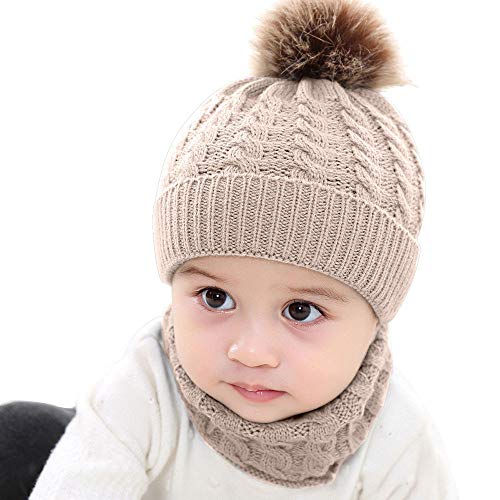 LtrottedJ 2Pcs Toddler Baby Girls Boys Winter Warm Knitted Beanie Cap+Scarf Keep Warm Set (Khaki)