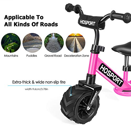 HOSPORT Toddler Balance Bike for Ages 18 Months to 3.5 Years Kids No Pedal Bicycle with Carbon Steel Frame, Adjustable Handlebar and Seat - Safe Riding for First Birthday Gift (Pink)