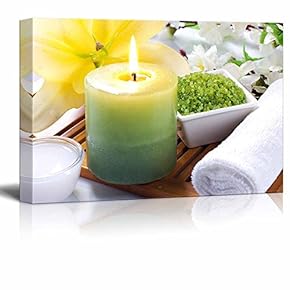 Canvas Prints Wall Art - Spa Still Life. Aromatherapy with Candles Sea Salt and Flowers | Modern Wall Decor/Home Art Stretched Gallery Canvas Wraps Giclee Print & Ready to Hang - 12" x 18"