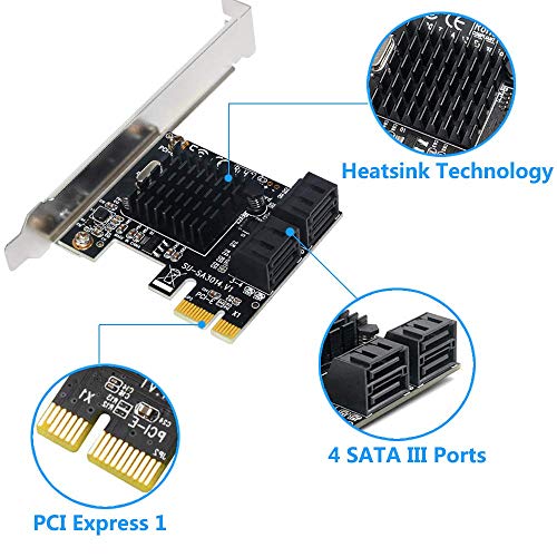 SATA Card,SATA 3.0 4 Ports Adapter Card with 4 SATA Cables,6 Gbps SATA Controller PCI Express Expression Card with Low Profile Bracket, Boot as System Disk,Support 4 SATA 3.0 Devices(SA3014)