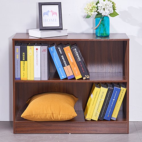 Dland Bookcase WF-SJ001WT, 2-Shelf, TV Stands Storage Cabinet, Composite Wood Board, Walnut, 1 Pack - Thumbnail 3