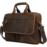 Iswee Leather Briefcase Fit under 16.5" Laptop Tote Shoulder Bag for Men Messenger Satchel Work Case Crossbody (Large, Dark Brown)