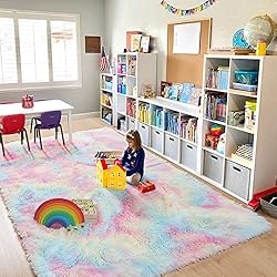 PAGISOFE 4x6 Rainbow Fluffy Soft Plush Area Rugs