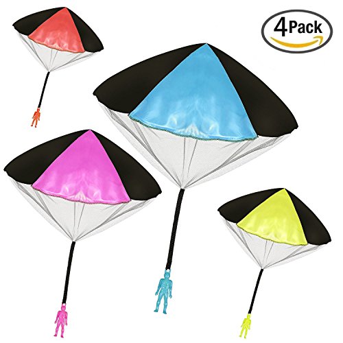 VintageBee 4PCS Set Tangle Parachute Figures Hand Throw Soliders Parachute Toss It Up and Watch Landing Square Outdoor Children's Flying Toys