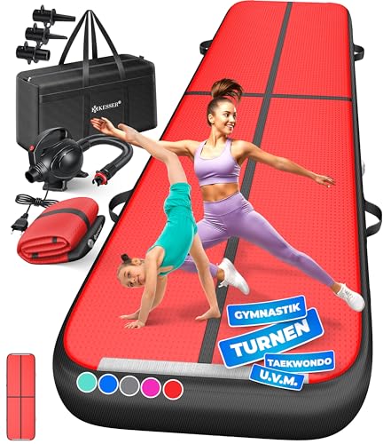 KESSER® Turnmatte Aufblasbar Airtrack Fitness-Matte Gymnastikmatte | inkl. Tragetasche & elektr. Luftpumpe | Yogamatte, Tumbling Matten, Trainingsmatt