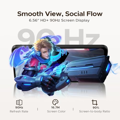 POPUX NOTE 56 X Mobile Phones, Android 16 Phone, 6150mAh, 6.56" HD+ 90Hz, 24GB + 64GB/2TB Android Phones, Octa Core, Dual SIM Unlocked Mobile Phone, Face ID, 3.5mm Jack, GPS, OTG