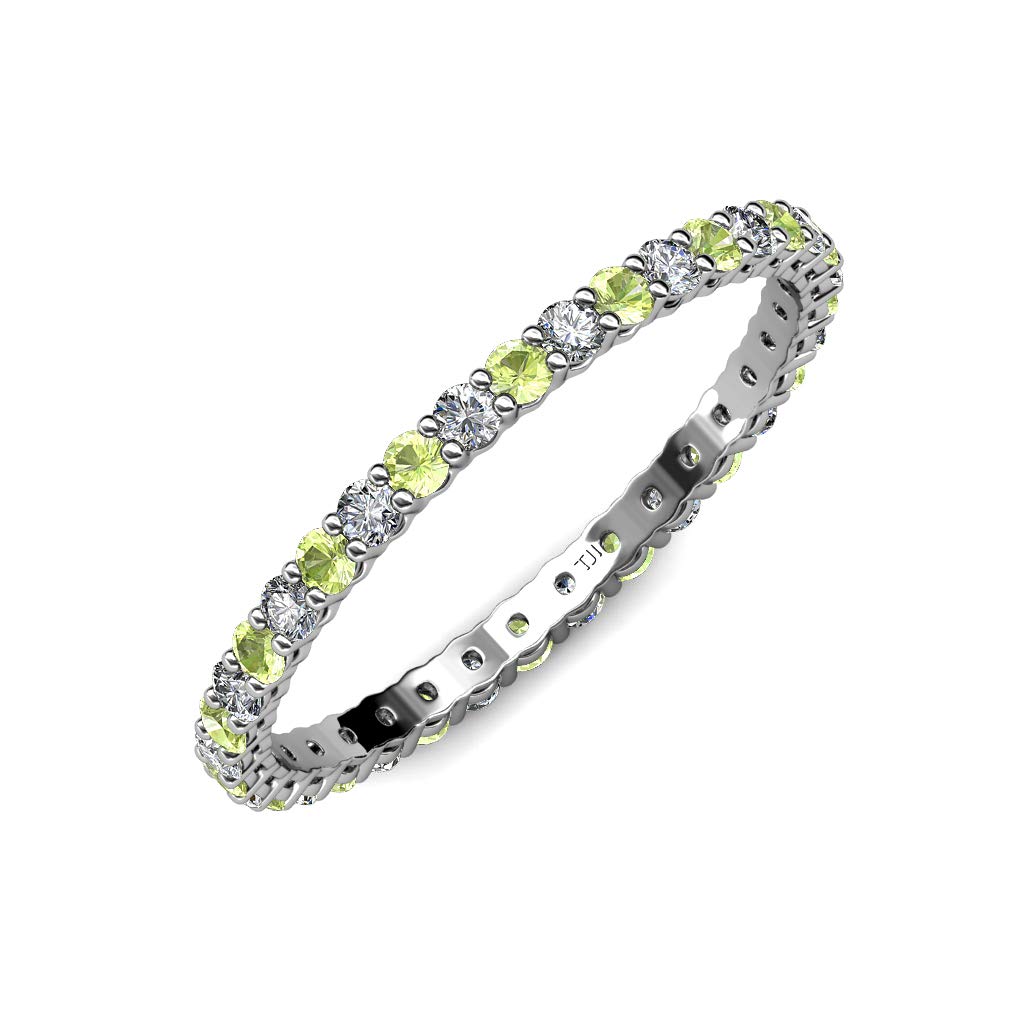 TriJewels Peridot and Diamond 2mm Shared Prong Eternity Band 0.87 to 1.03 Carat tw in 14K Gold