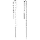 MYHAO 925 Sterling Silver Bar Chain Dangle Earring Drops for Women Teens Minimalist Dangle Earrings Tassel Threader Hypoallergenic