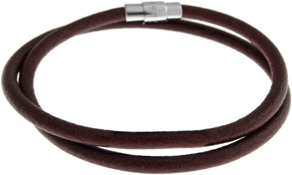 Thompson Men's StainS Leather Smooth Bracelet - Brown