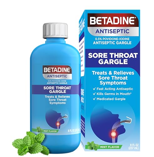Betadine Sore Throat Relief Gargle, 8 Oz, Fast Acting Antiseptic with Povidone-…