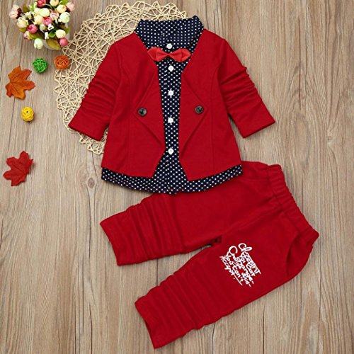 WuyiMCÂ® Clearance Sale Baby Boy Suit, Clothes Set Formal Party Christening Wedding Tuxedo Bow Suit (Red, 24M)