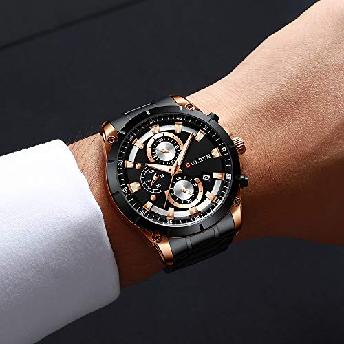 Cronógrafo Negro Hombres Relojes Moda Deportes Hombre Reloj de Pulsera Correa de Cuero Calendario - Imagen 4