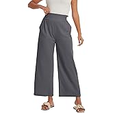 Les umes Women's High Waist Wide Leg Pants Cropped Cotton Summer Casual Trousers with Side Pockets