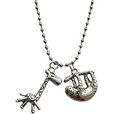 AETYWYEIN Tiny 3D Sloth Pendant Necklace, Giraffe Sloth Lover Charm Pendant, Funny Stainless Steel Ball Chain Long Necklace
