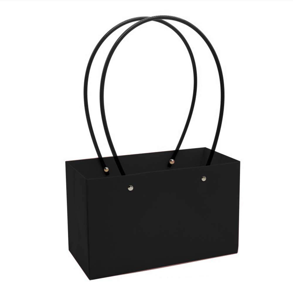 Shiwaki 5pcs Kraft Paper Flower Gift Bag Box - Waterproof Brown Paper Carrier With Handle for Birthday Wedding Party Favors - Black