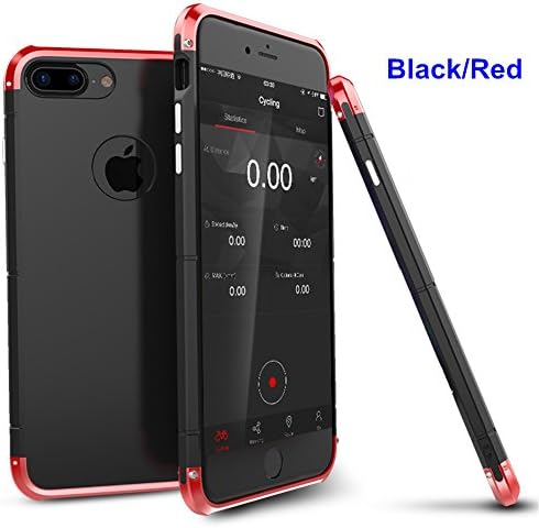 iPhone 7 Plus Metal Case,CNC Aircraft Metal Bumper Plastic Back Cover Case for iPhone 7 Plus with Tempered Glass Screen Protector,Antiknock Shockproof Tough Aluminum Frame Back Cases Shell (Black/Red)