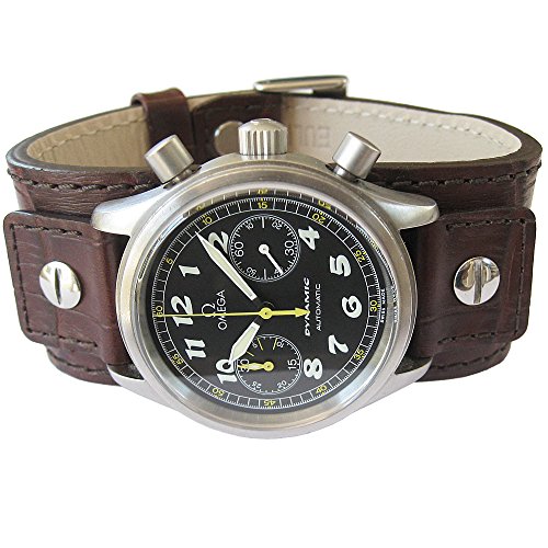 Eulit Cuff Bund 20mm Brown Riveted Crocodile-Grain Leather Watch Strap