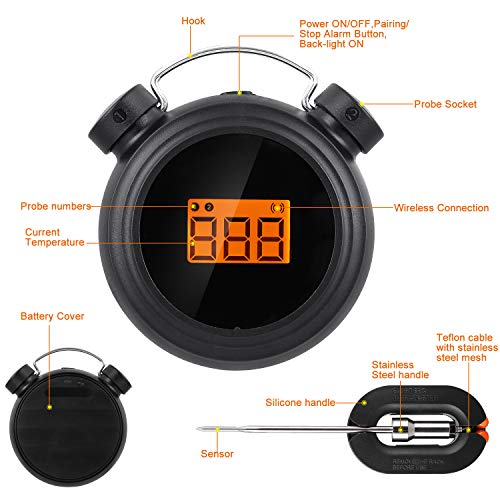 Bluetooth BBQ Meat Thermometer, Wireless Grilling Cooking Food Thermometer with APP for Smoker Kitchen Oven, 2 Stainless Steel Probes, Support iOS & Android - Thumbnail 5