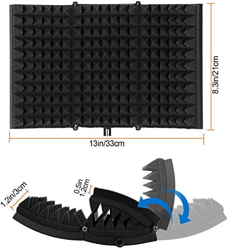 Foldable microphone isolation shield in black.