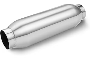 LCGP 2.25" Inlet Universal Resonator,2.25in Inlet/Outlet x 12in Length Stainless Steel Performance Muffler, Bottle Style Resonator,Polished, Straight Through Design, Deep Tone