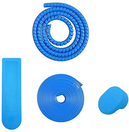 LINGHUANG 4-piece Scooter Accessories Protection for Xiaomi Mijia M365 Electric Scooter :Cable Protector +Bumper Proof Decorative Strips + Mudguard Hook Rubber Cap + Dashboard Silicone Cover (Blue)
