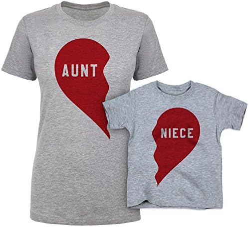 Southern Designs Aunt and Niece Split Heart Matching Adult T Shirt and Toddler Set (Adult 2X - Toddler Small)