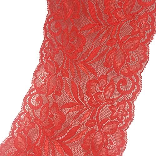 10 Yards 5.9" (15CM) Width Stretch Polyester Embroidery Floral Pattern Elastic Lace Trimming DTY Craft Supply Clothing Accessories (#05 Red)