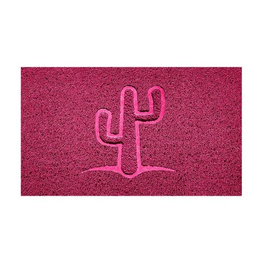 Nicoman Embossed Spaghetti Door Mat Dirt-Trapper Jet-Washable Doormat 70x43cm (Pink, CACTUS Shape) - Use Indoor or Sheltered Outdoor