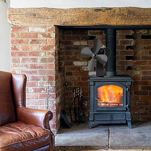 Fovolat 4 Blades Black Wood Stove Fan Heat Powered Fireplace Fan - Ultra Quiet - Efficient Heat Distribution and Save Fuel Cost - 1pcs - Thumbnail 7